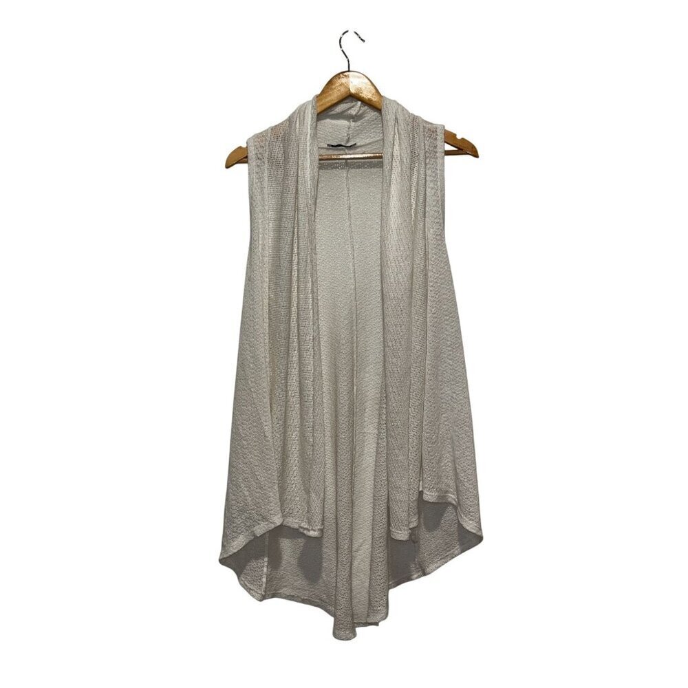 Acemi Anthropologie White Open Front Knit Sleeveless Cardigan Women's Size M